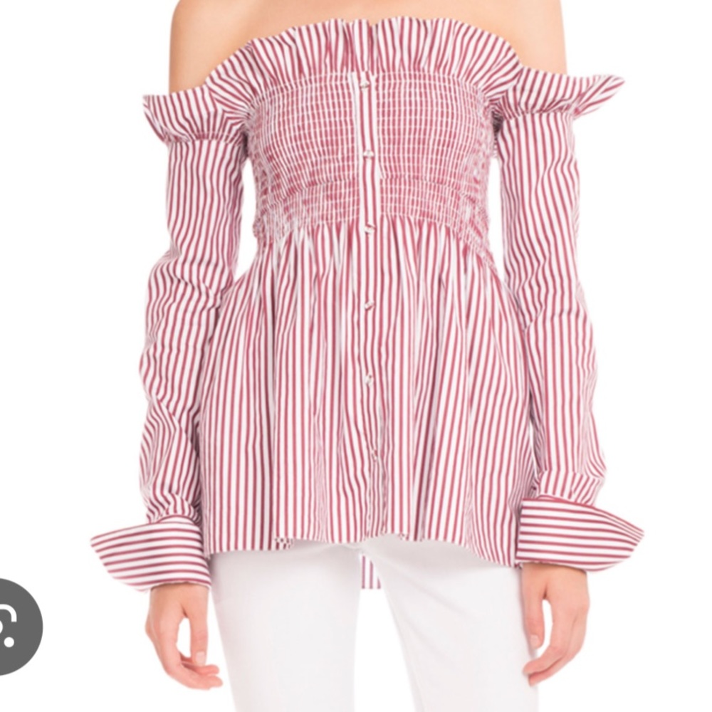 Pin Stripe Off Shoulder Shirt